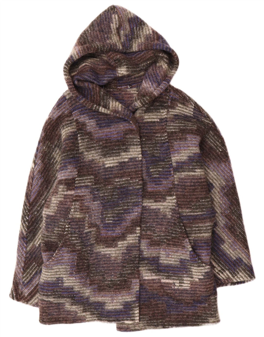 Vintage Dame Hætte Åben Overfrakke UK 12 Medium Flerfarvet Camouflage