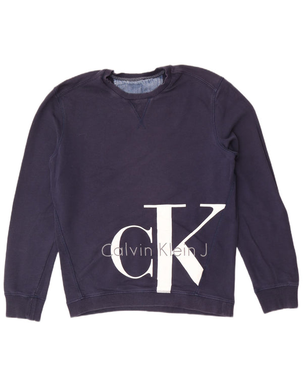 Calvin Klein Dame Grafisk Sweatshirt Jumper UK 16 Stor Marineblå Bomuld