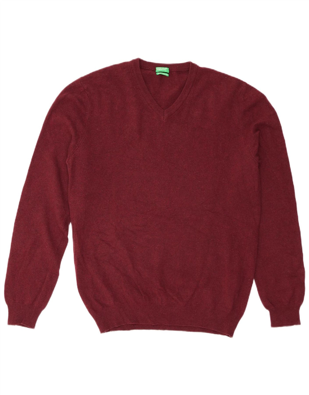 Benetton Herre V-hals sweater Medium Burgundy Virgin Wool