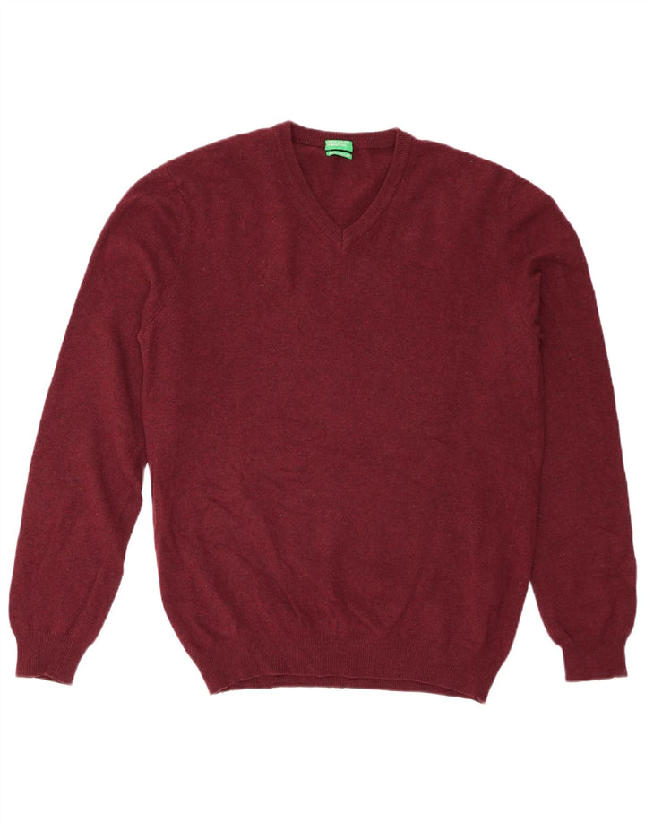 Benetton Herre V-hals sweater Medium Burgundy Virgin Wool