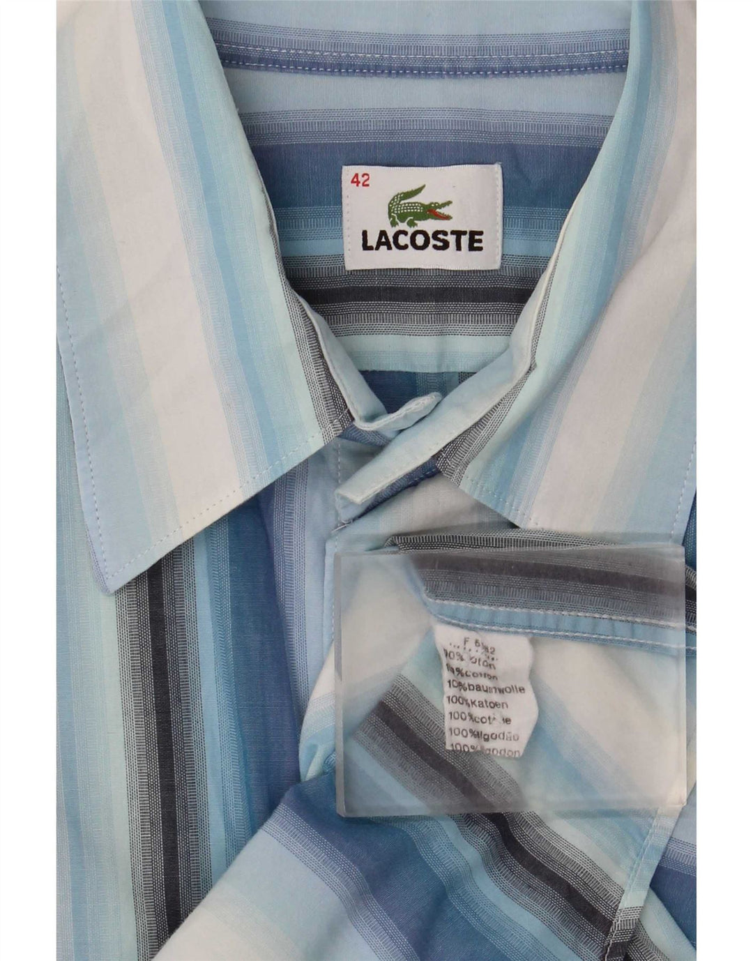 Lacoste Kortærmet Herreskjorte Størrelse 42 Stor Blå Stribet Bomuld