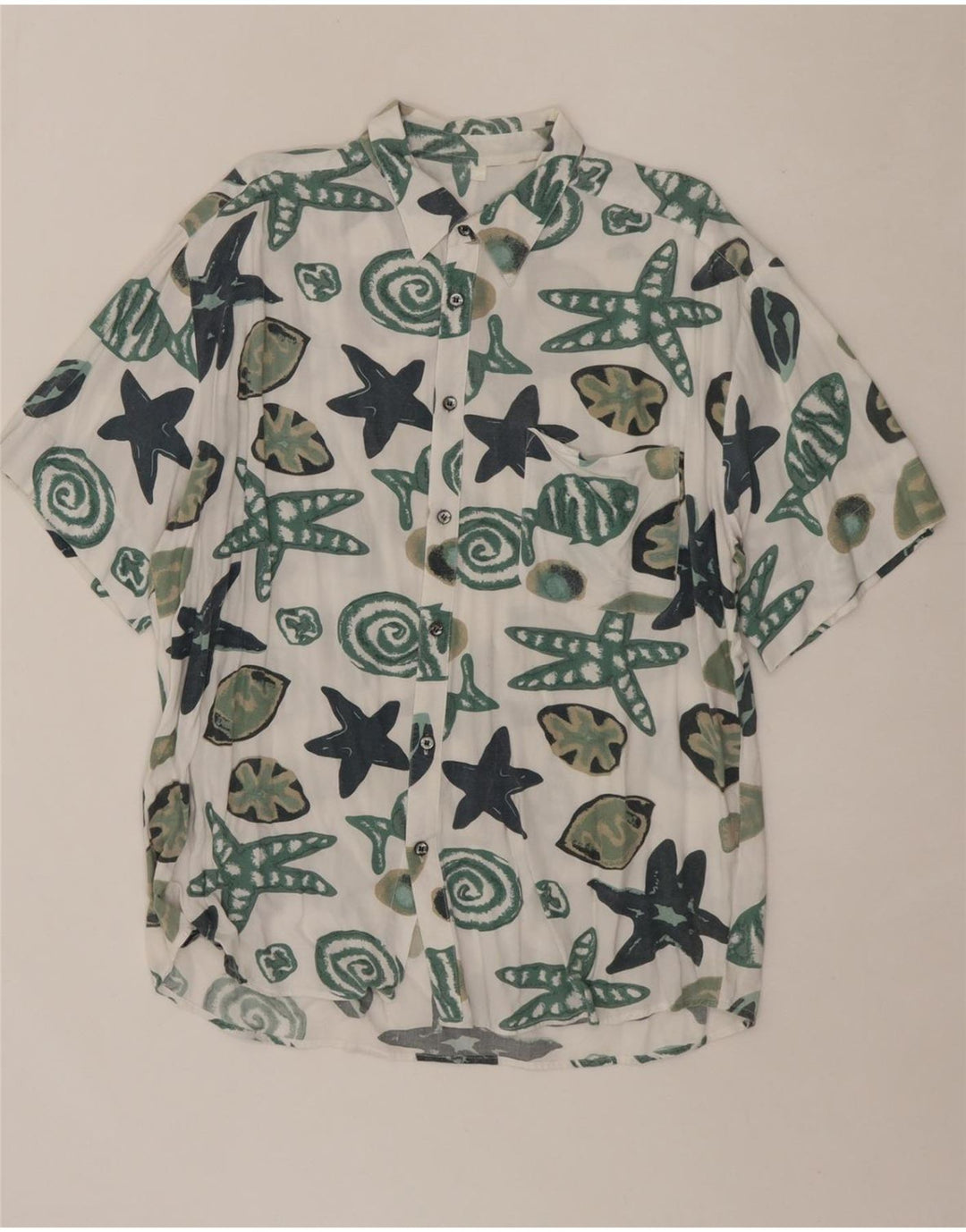 VINTAGE Mens Abstract Pattern Short Sleeve Shirt XL White Vintage Vintage and Second-Hand Vintage from Messina Hembry 