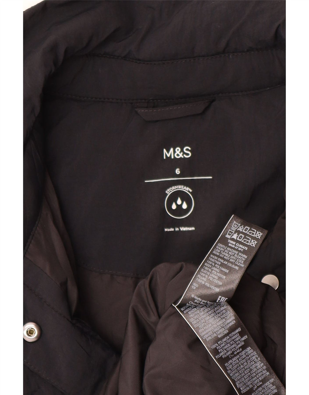 Marks & Spencer Dame Oversized Quiltet Polstret Frakke UK 6 XS Sort