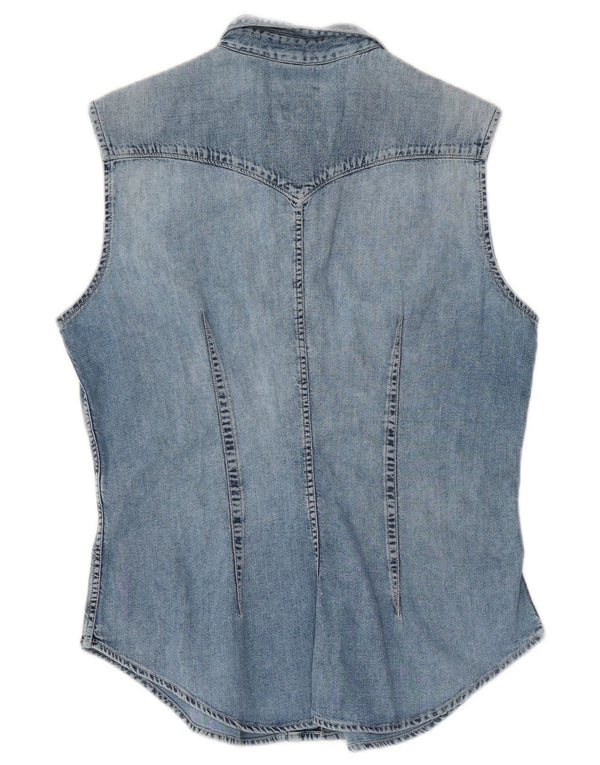 Rifle Dame ærmeløs denim skjorte UK 14 Medium Blue Cotton