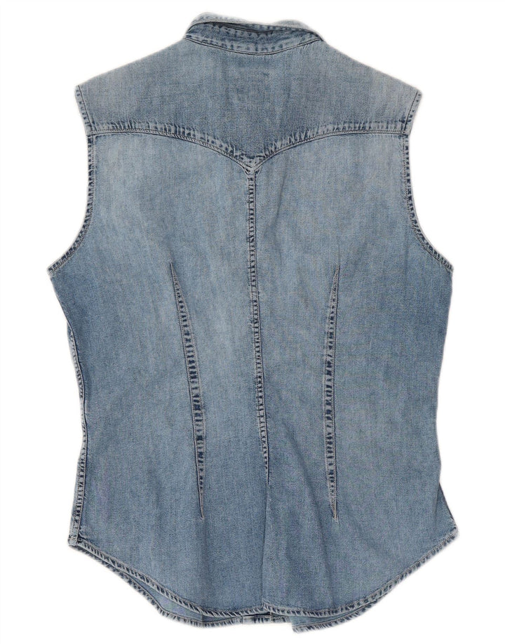 Rifle Dame ærmeløs denim skjorte UK 14 Medium Blue Cotton