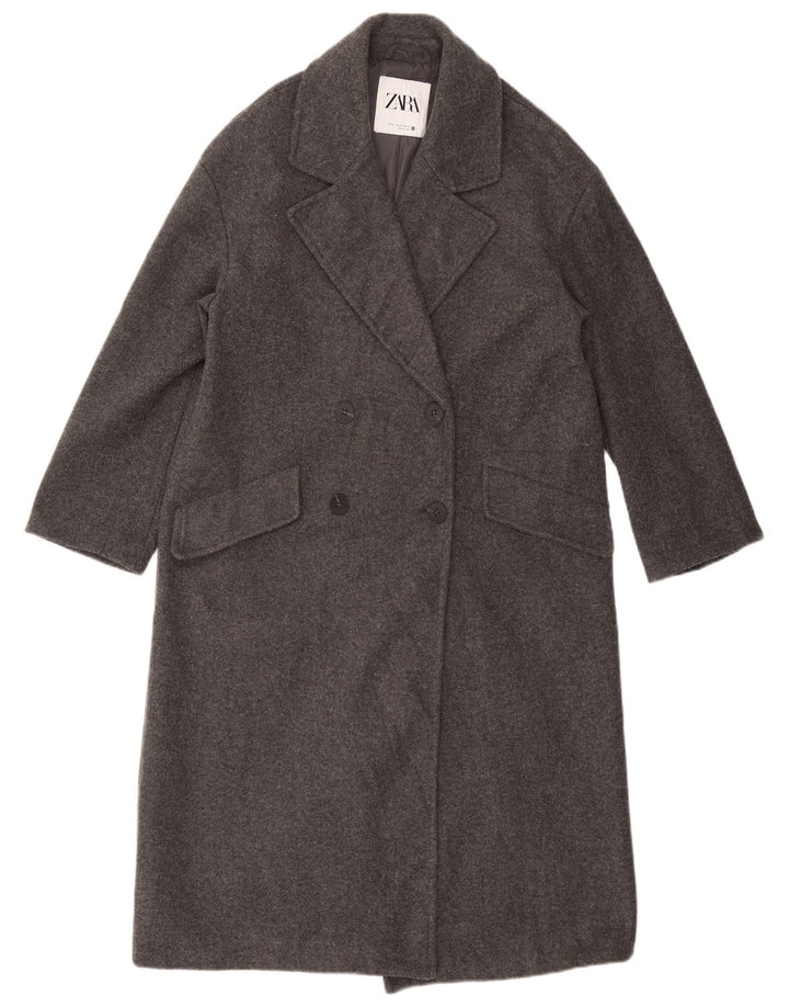 ZARA Dame Oversized Dobbeltradet Frakke UK 6 XS Grå Polyester