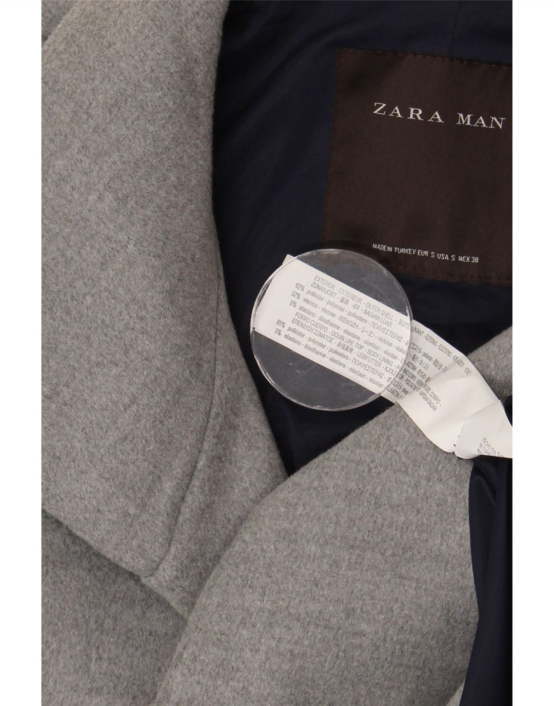 Zara Herre Overfrakke UK 36 Lille Grå Polyester