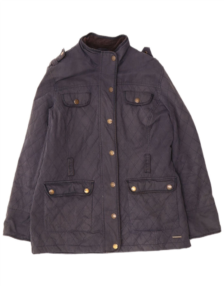 CREW CLOTHING Dame Military Quilted Jacket UK 14 Large Navy Blue Bomuld