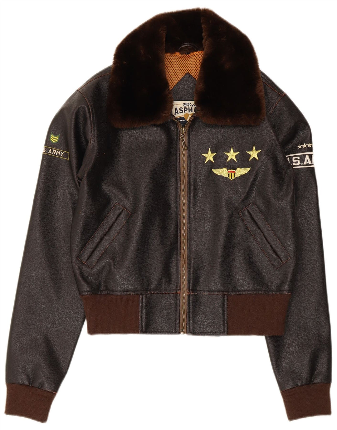 Blue Asphalt Womens Graphic Bomber Jacket UK 10 Small Brown Colourblock