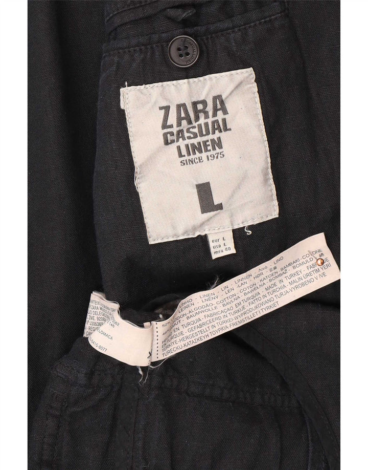 Zara Herre 3-knaps blazerjakke UK 40 Large Navy Blue Linen