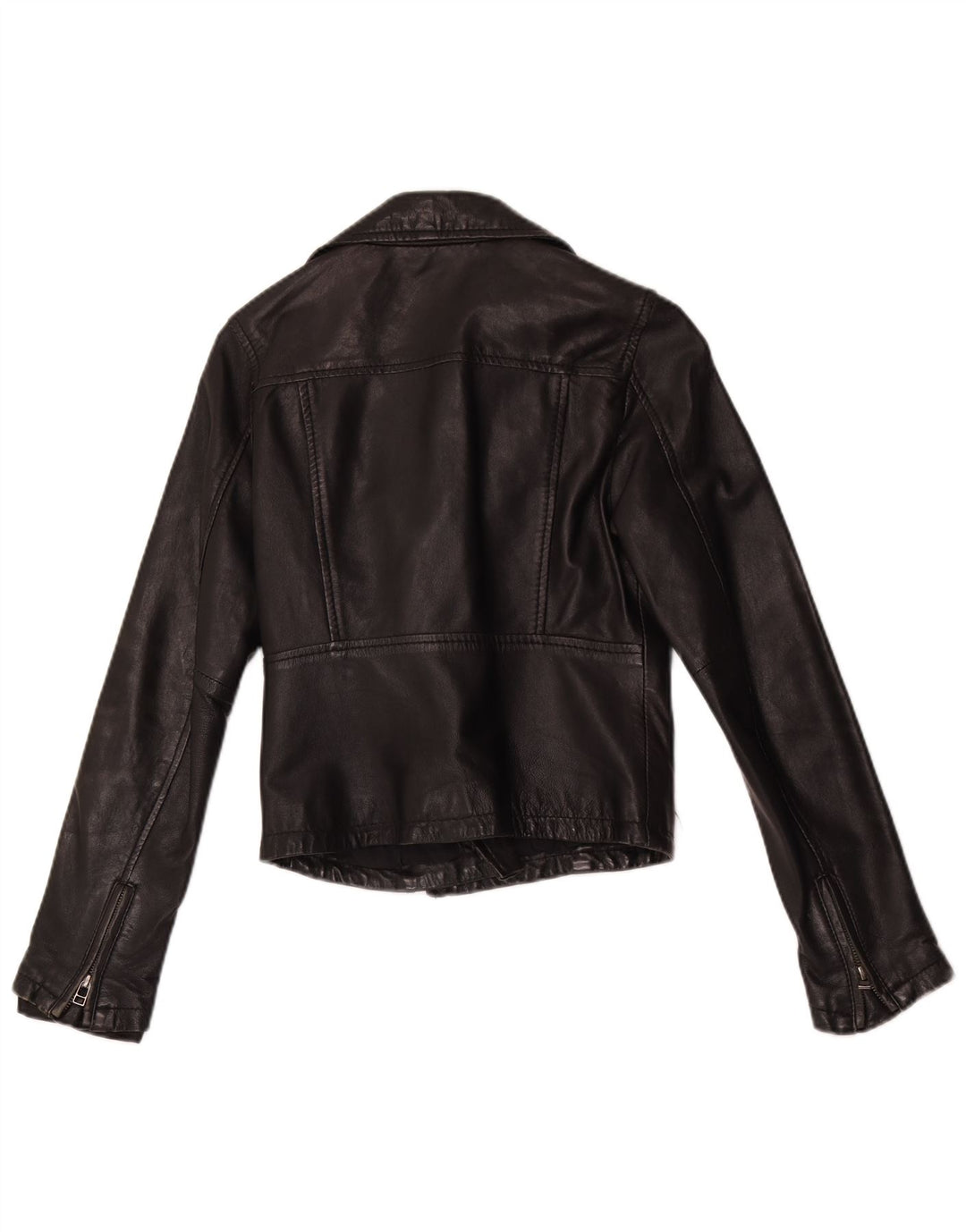 Vintage Dame Crop Læder Biker Jacket UK 10 Lille sort læder
