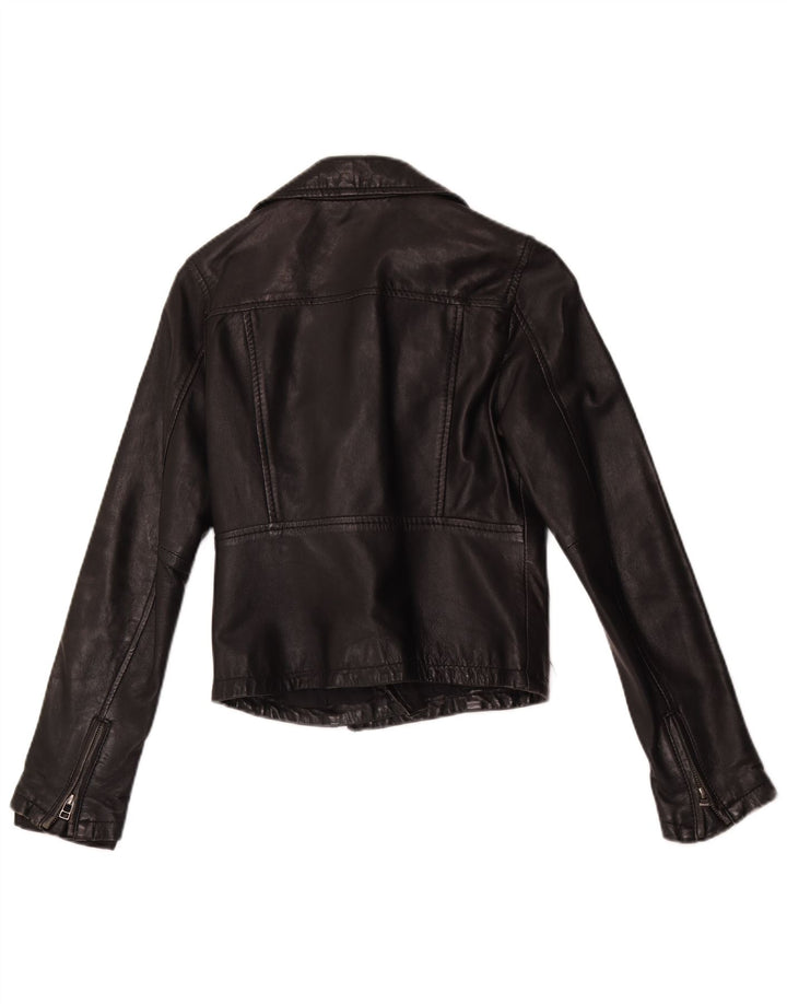 Vintage Dame Crop Læder Biker Jacket UK 10 Lille sort læder