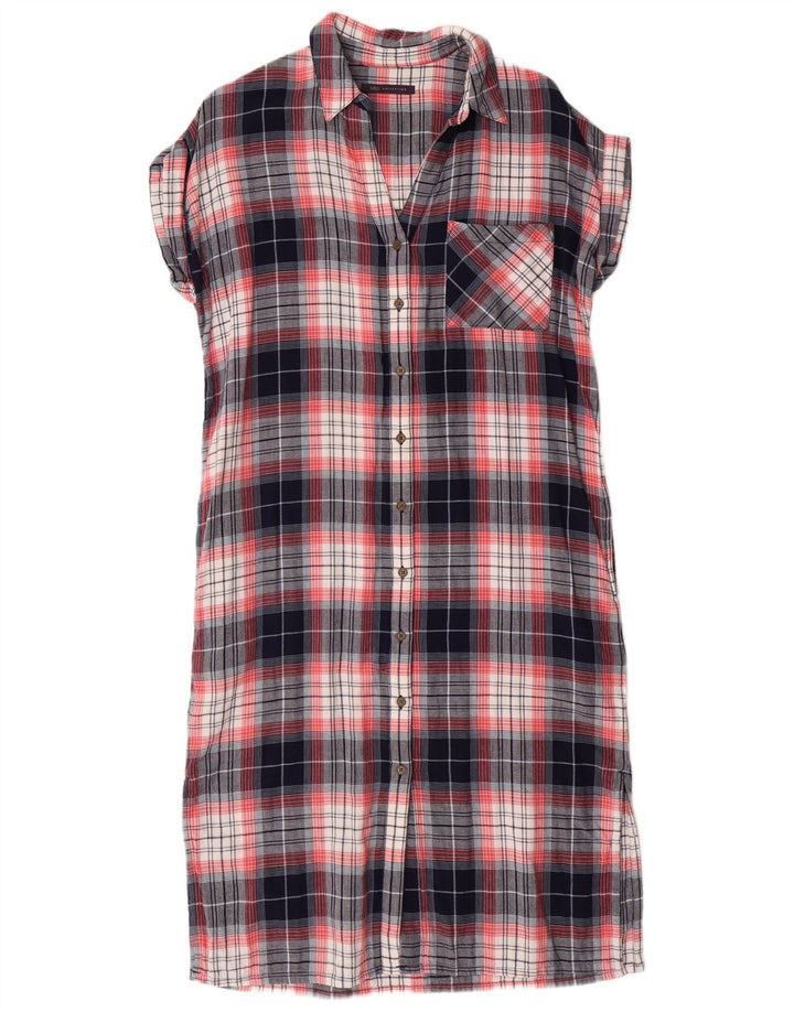 MARKS & SPENCER Womens Oversized Shirt Dress UK 10 Small Navy Blue Plaid
