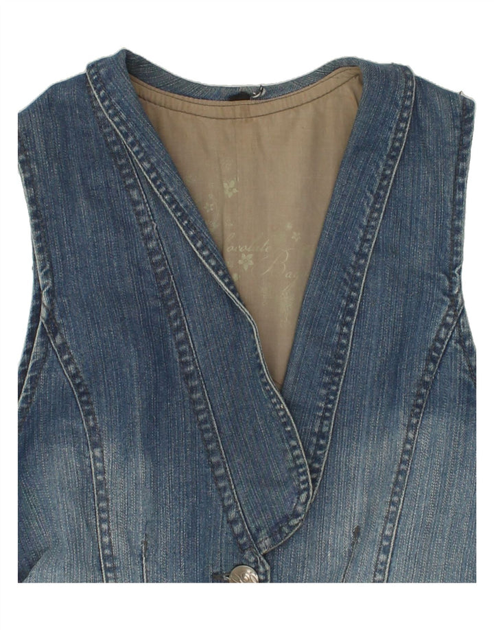 VINTAGE Dame denim vest UK 12 Medium Blue Bomuld