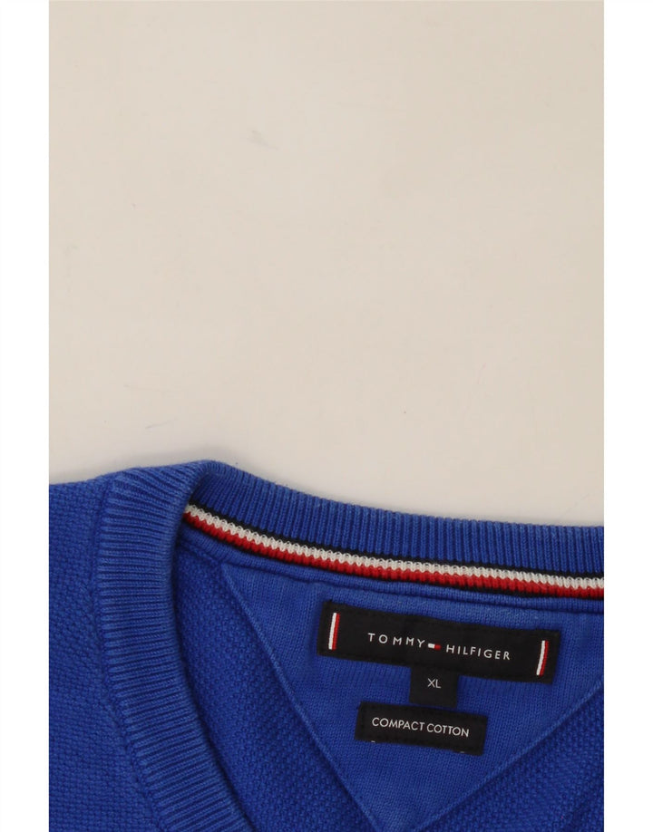 TOMMY HILFIGER Mens V-Neck Jumper Sweater XL Blue Vintage Tommy Hilfiger and Second-Hand Tommy Hilfiger from Messina Hembry 
