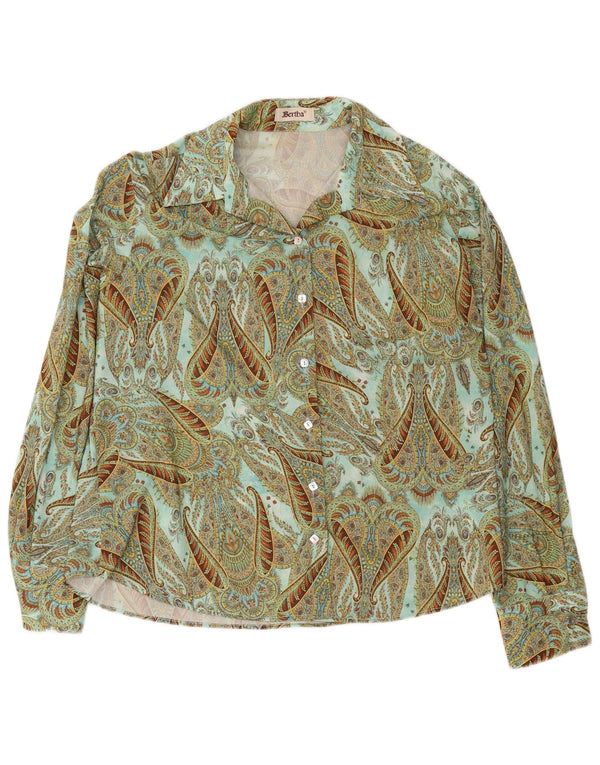 Vintage Dame Loose Fit Skjorte IT 52 2XL Grøn Paisley Polyester Retro