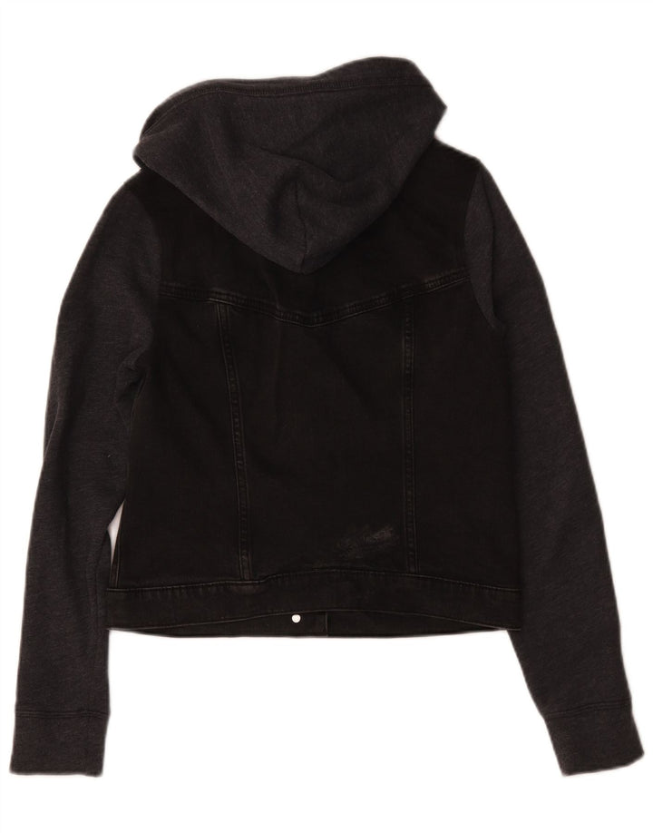 Hollister Dame denimjakke med hætte UK 14 Medium Grey Colourblock
