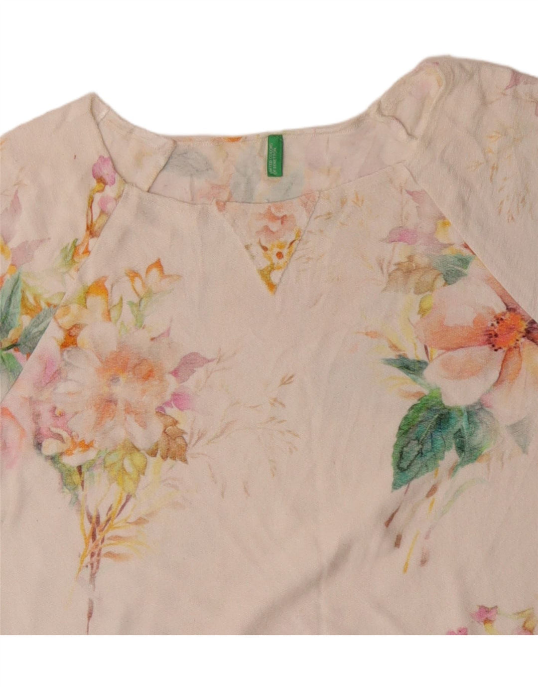 BENETTON Dame T-Shirt Top UK 16 Large Off White Floral