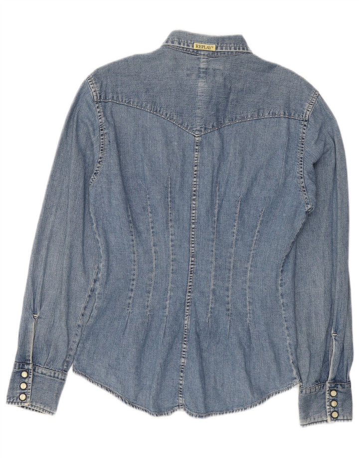 Replay Dame Denim Shirt UK 12 Medium Blue Cotton