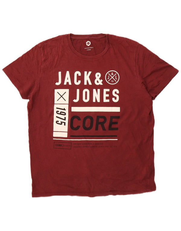 Jack & Jones Herre grafisk T-shirt top XL rødbrun bomuld
