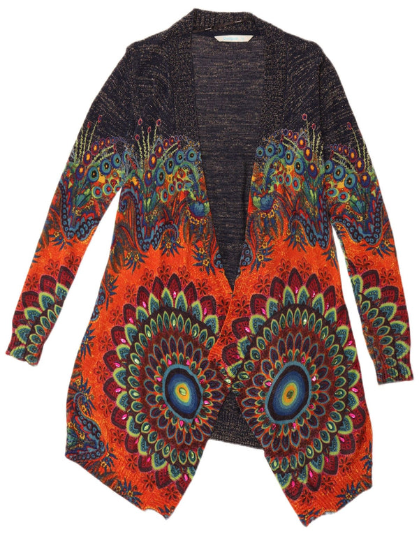 Desigual Dame Asymmetrisk Åben Cardigan Sweater UK 6 XS Navy Blue Floral