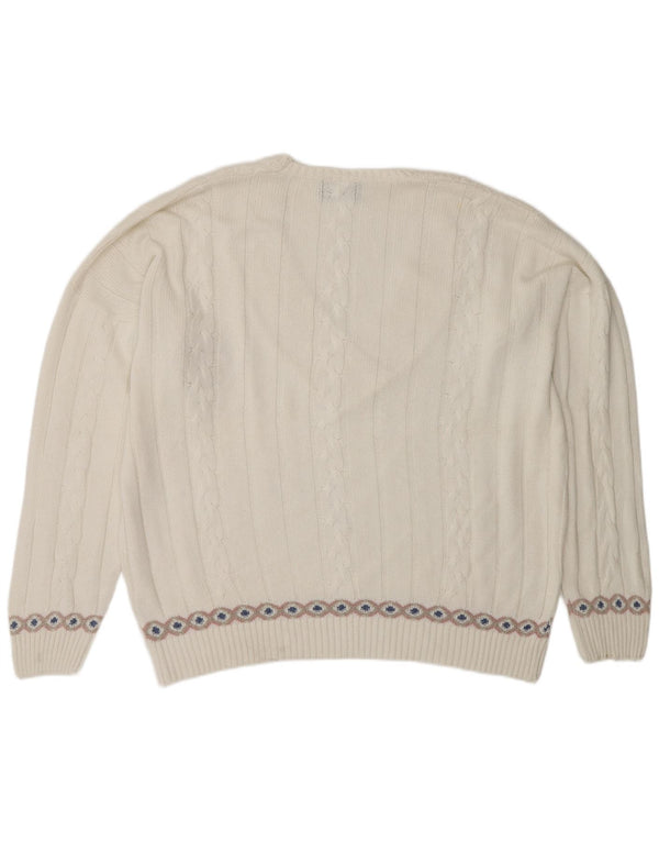 Fiume Dame V-hals sweater UK 20 2XL White Fair Isle