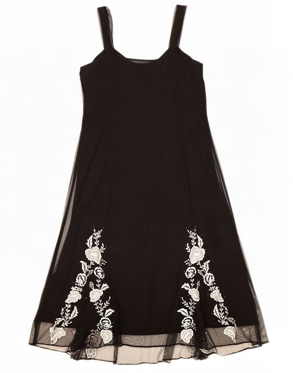 Wallis Dame Ærmeløs A-Line Kjole UK 14 Medium Black Floral Polyester