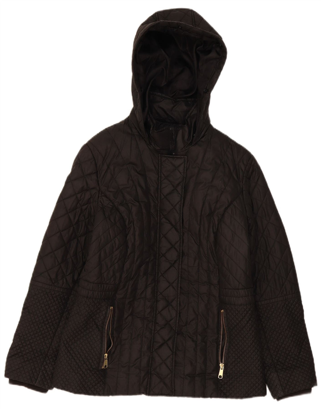 Marks & Spencer Dame Hætte Quiltet Jakke UK 14 Stor Sort Polyester