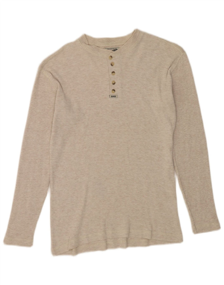 Gas Herre Top Langærmet Lille Beige Flecked Bomuld