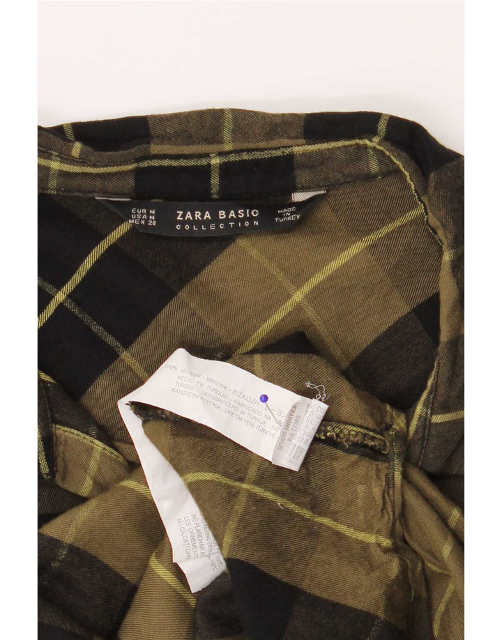 Zara Dame Flanell Shirt UK 14 Medium Green Check Viscose