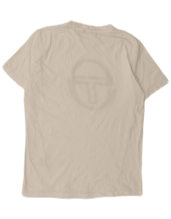 Sergio Tacchini Dame Grafisk T-Shirt Top UK 14 Stor Hvid Bomuld