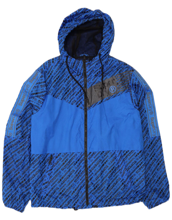 Superdry Grafisk regnjakke med hætte til mænd UK 42 XL blå polyester