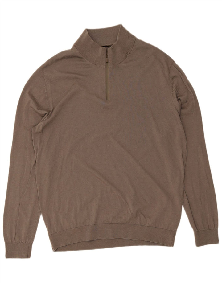 Massimo Dutti Herre Zip Neck Jumper Sweater 2XL Brun Uld