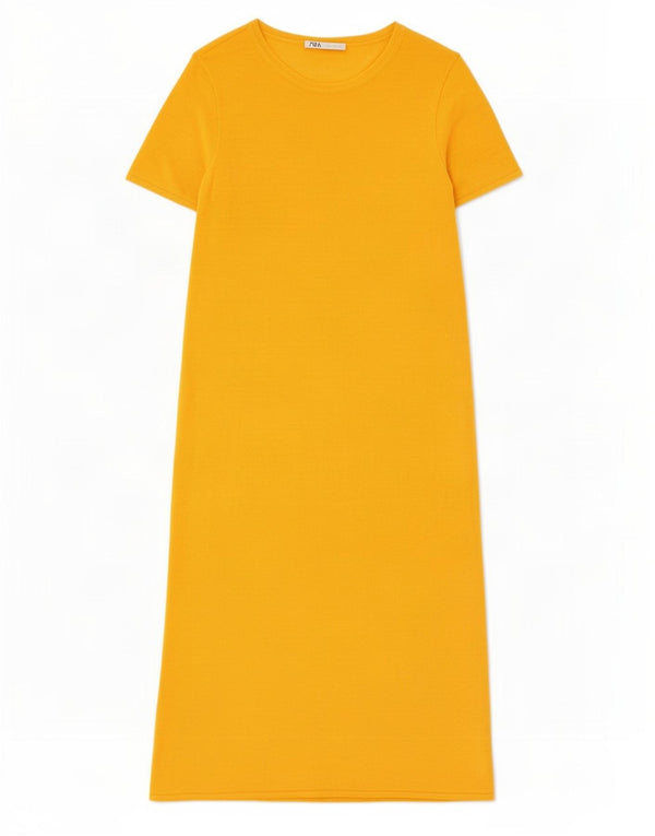 Zara Dame Kortærmede Jumper Dress UK 16 Large Orange Linen