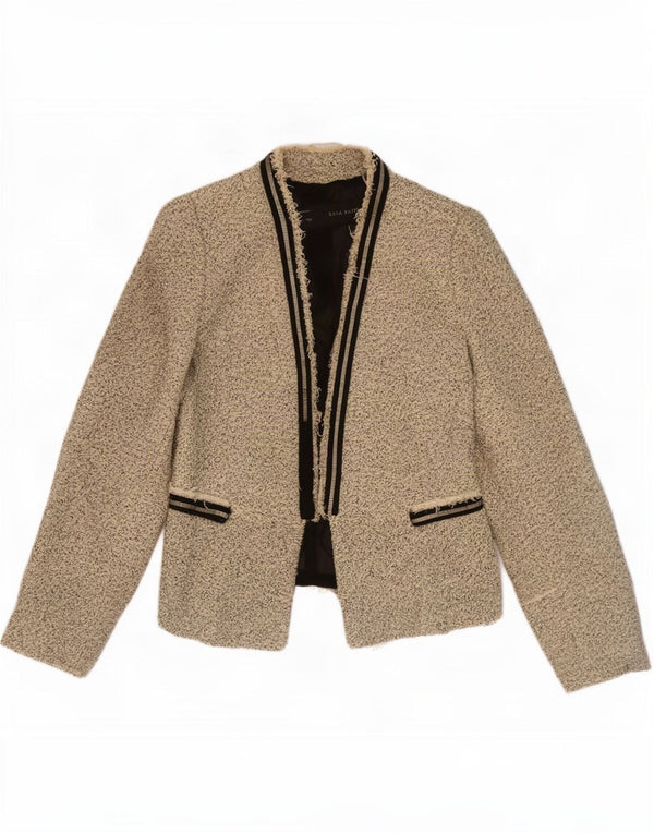 Zara Womens Oversized Open Blazer Jacket UK 10 Small Beige Flecked