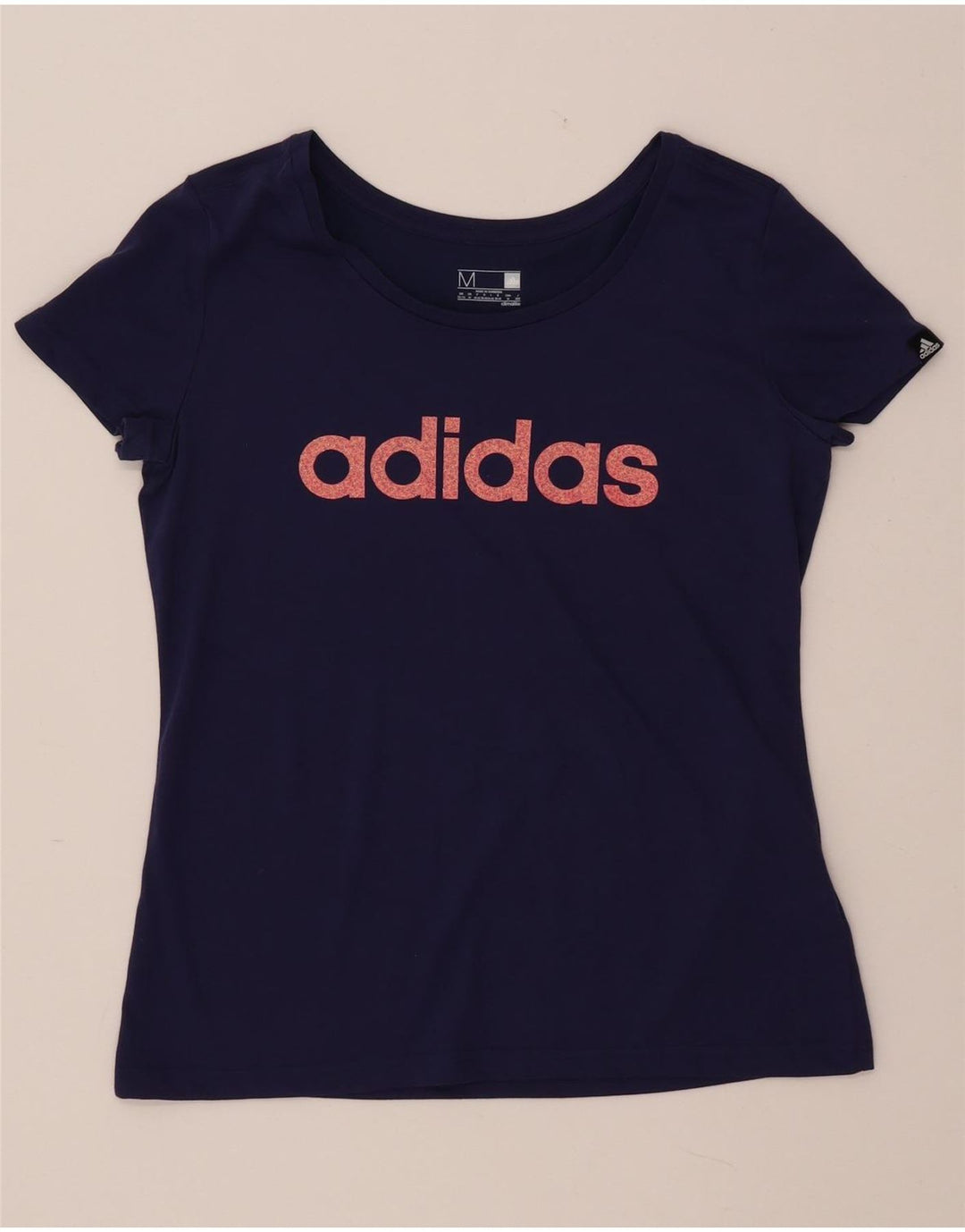 ADIDAS Dame Climalite grafisk T-shirt top UK 12/14 Medium Navy Blue