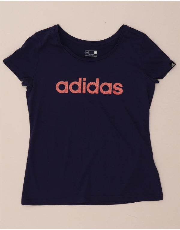 ADIDAS Womens Climalite Graphic T-Shirt Top UK 12/14 Medium Navy Blue