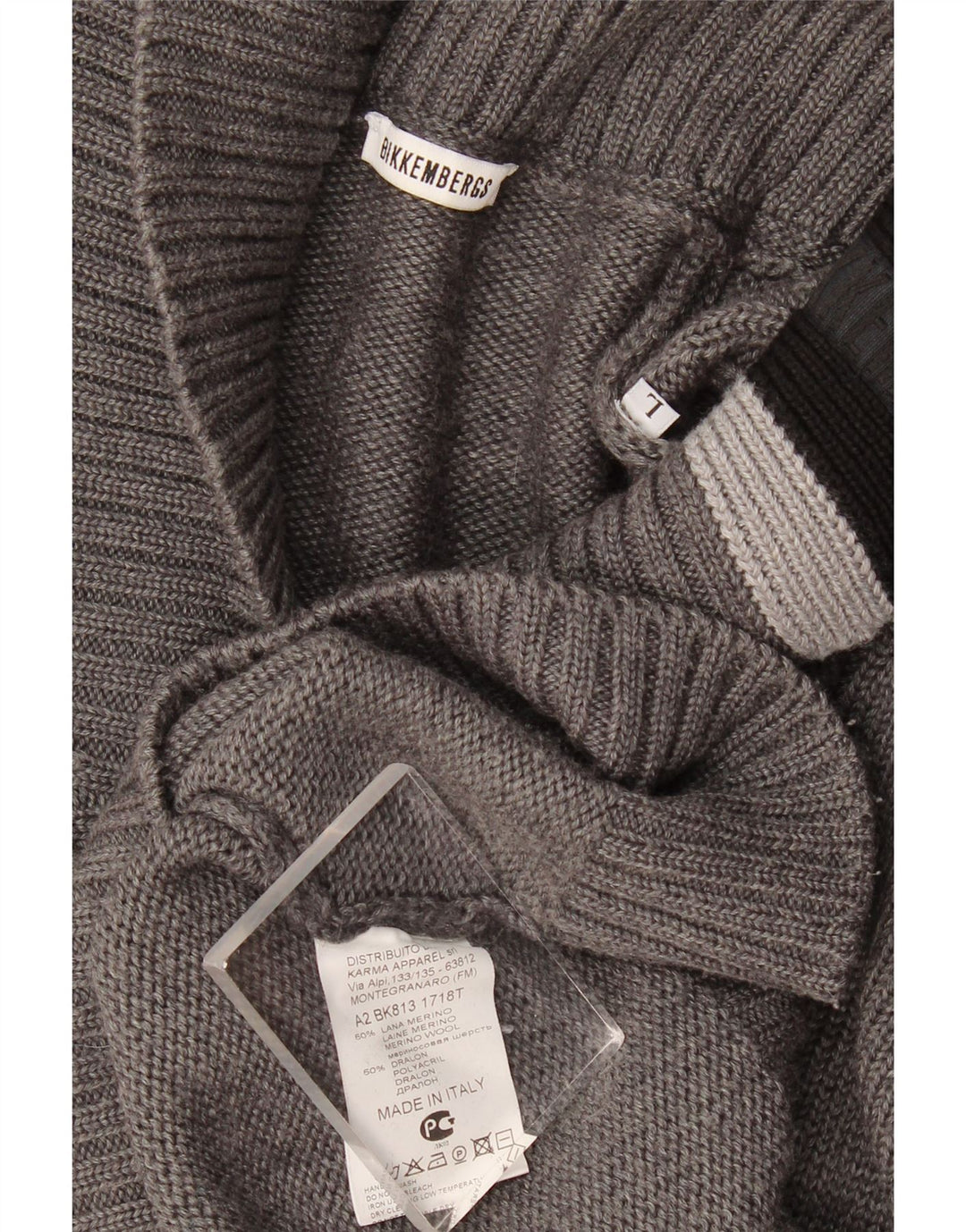 Bikkembergs Herre Shawl Neck Jumper Sweater Large Grå Colourblock Uld