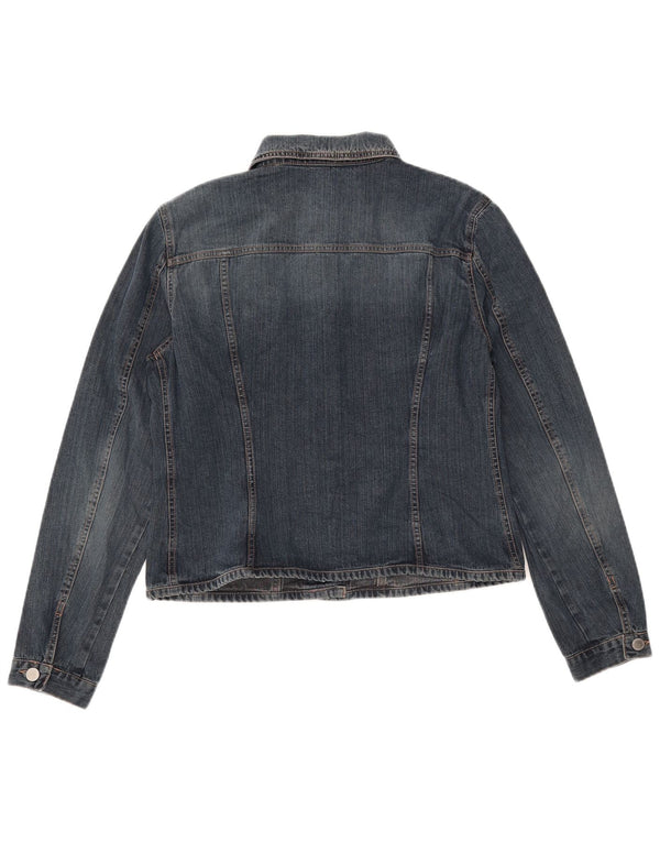 BENETTON Dame Crop Denim Jacket UK 16 Stor Blå Bomuld