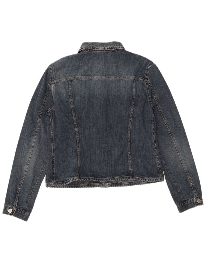 BENETTON Dame Crop Denim Jacket UK 16 Stor Blå Bomuld