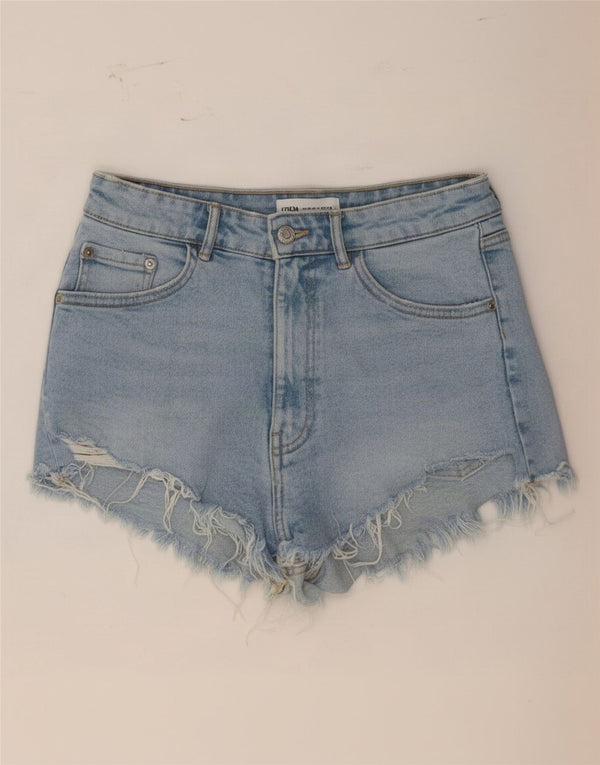 Zara Dame High Waist Distressed Denim Shorts EU 38 Small W28 Blue