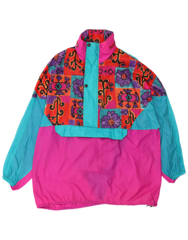 ETIREL Dame Oversized Regnfrakke med hætte UK 14 Medium Pink Floral 80'erne