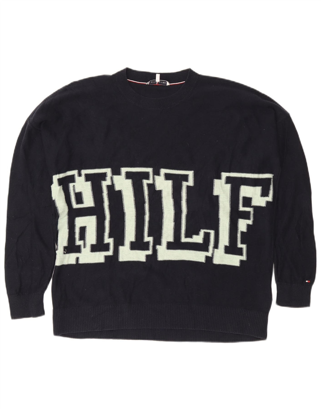 Tommy Hilfiger Dame Boat Neck Jumper Sweater UK 10 Small Navy Blue