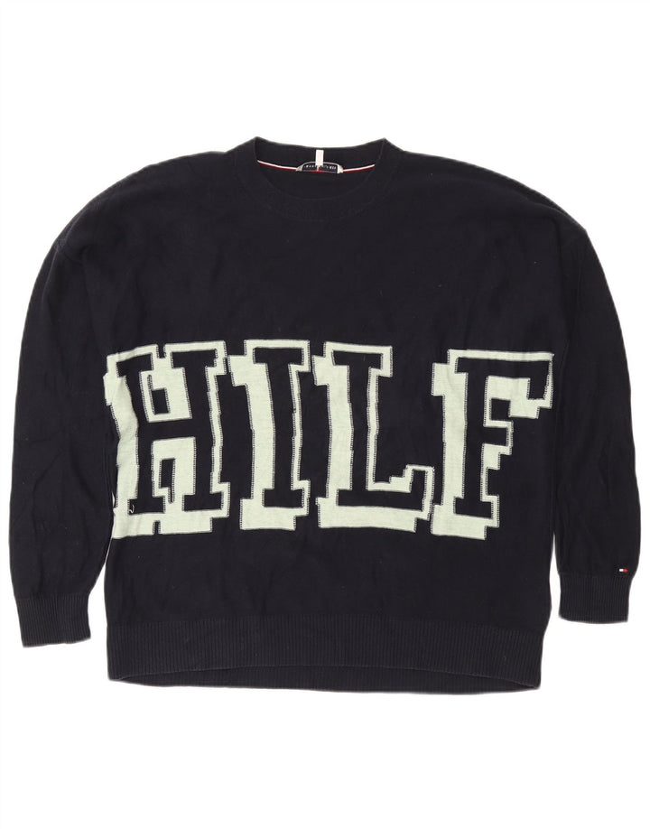 Tommy Hilfiger Dame Boat Neck Jumper Sweater UK 10 Small Navy Blue