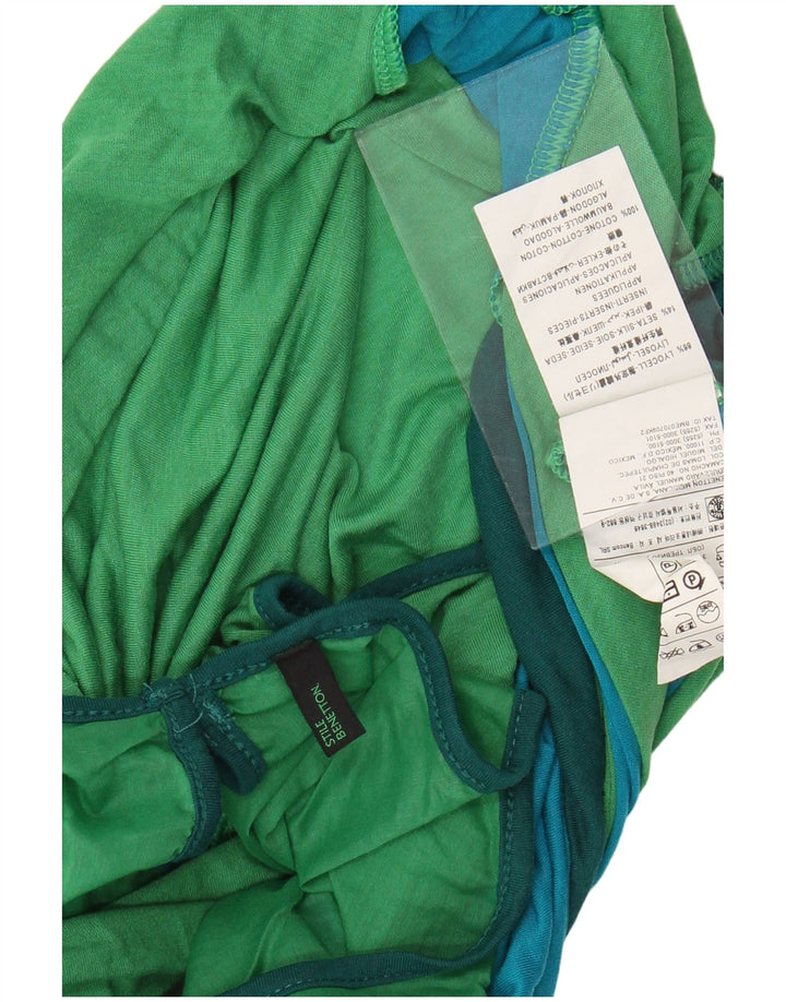 BENETTON T-shirt top til kvinder UK 12 Medium Grøn Colourblock Lyocell