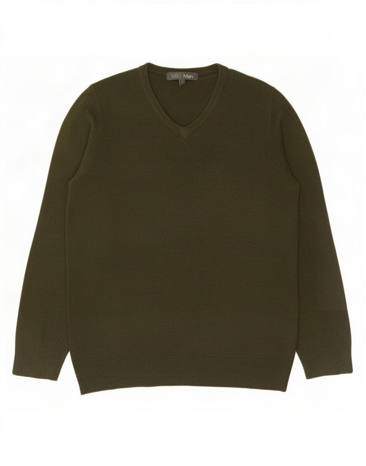 Marks & Spencer Herre V-hals sweater Small Khaki Akryl