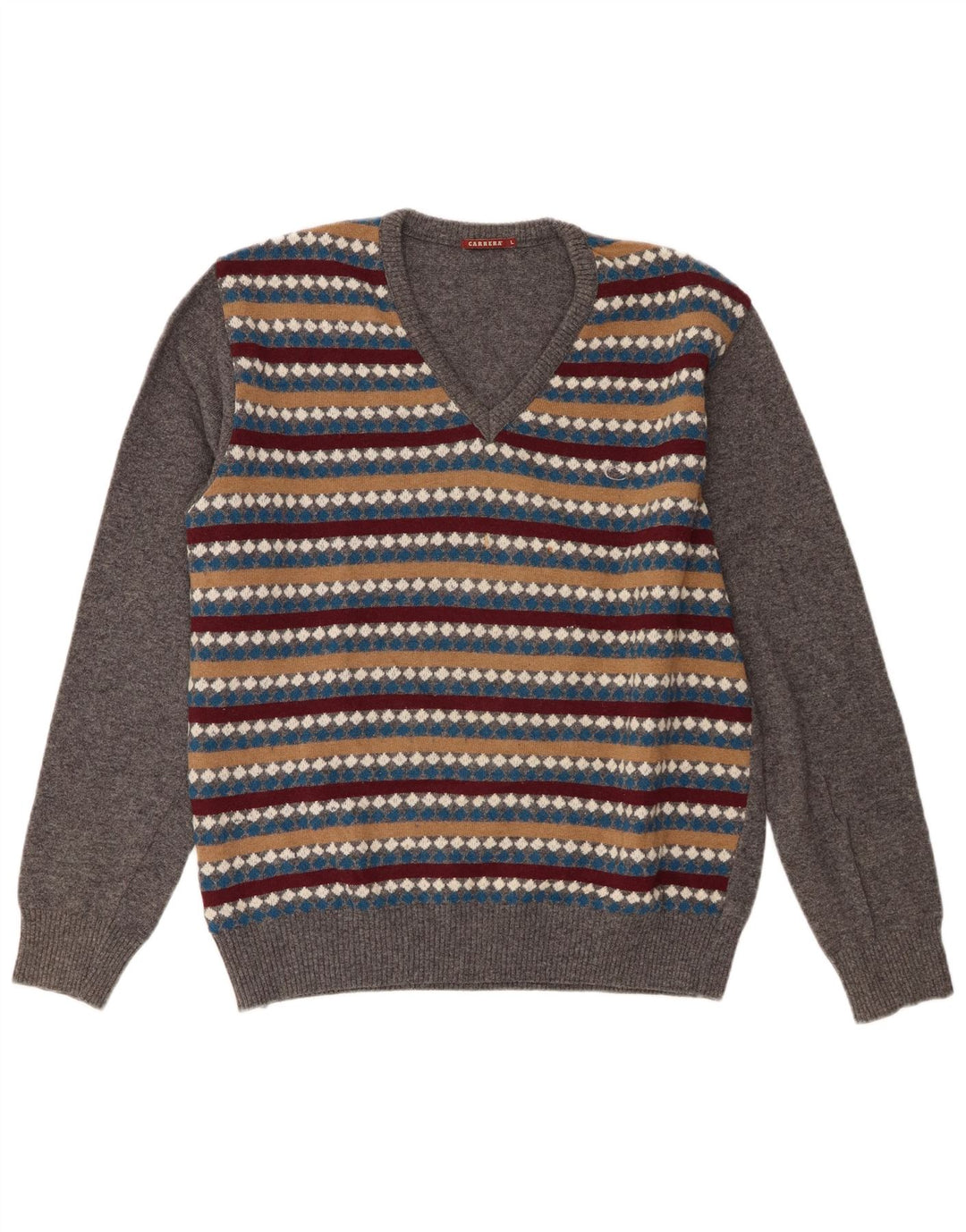 Carrera Herre V-hals sweater Stor grå stribet uld
