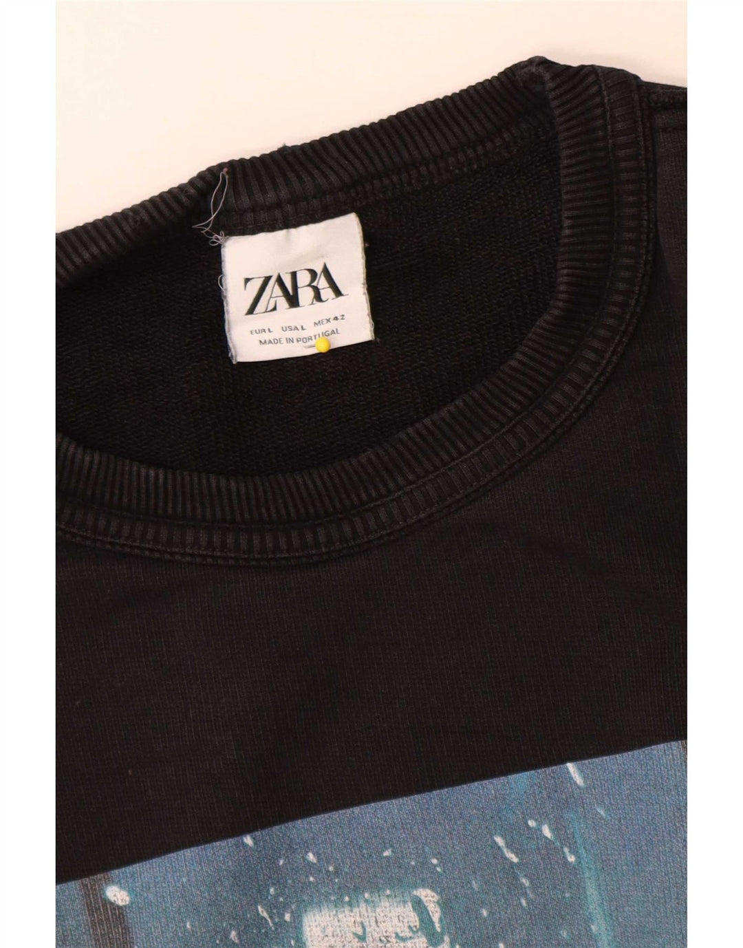 Zara Herre Grafisk Sweatshirt Jumper Stor Sort Bomuld