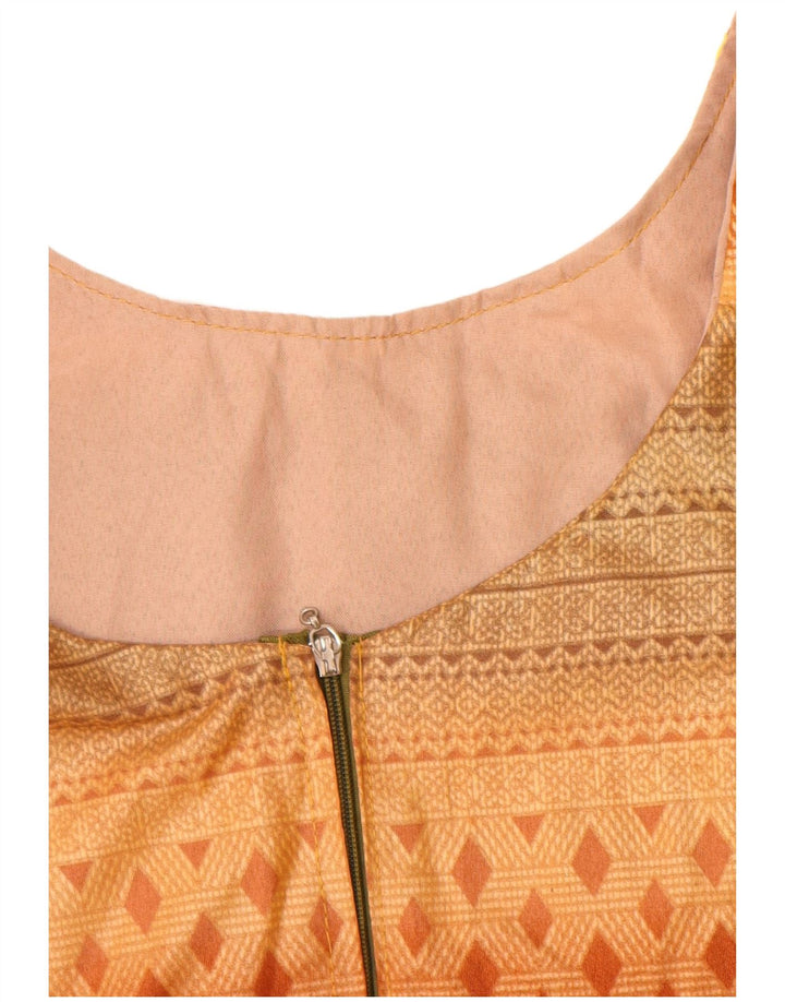 Vintage Damebluse Top UK 12 Medium Orange Geometrisk