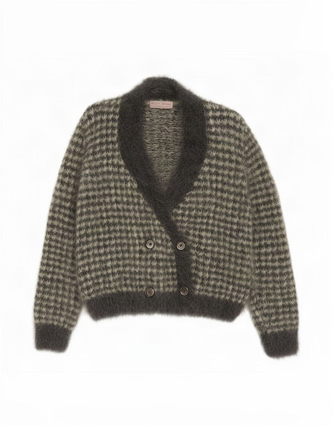 Vintage dame cardigan sweater UK 12 Medium Grey Houndstooth Mohair